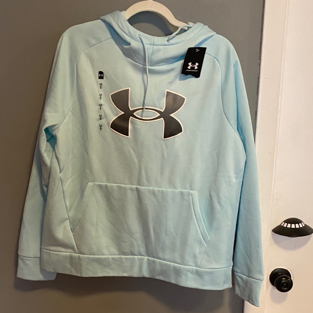 Under Armour Sky Blue Hoodie with Black Logo - READ DESCRIPTION